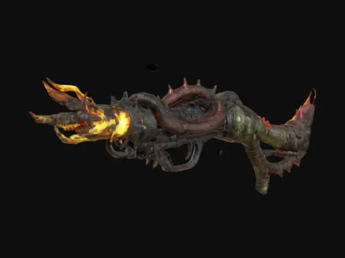 3D model for Flamethrower , demonic, snake motifs, doom style, ultrakill style, gothic, cool, detailed, GameAsset