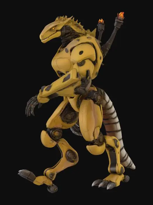 3D model for create a mech reptile bruiser character. steampunk style. dinosaur like as well. mech like fists and shoulder cannons. 