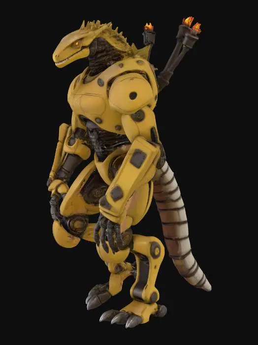 3D model for create a mech reptile bruiser character. steampunk style. dinosaur like as well. mech like fists and shoulder cannons. 