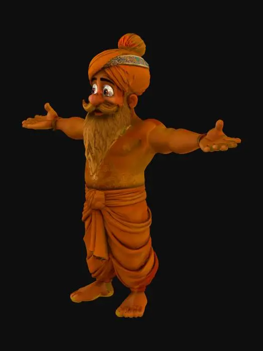 3D model for A friendly cartoon genie made of spices swirling together.

Golden/brown tones to represent masala powders.

Could wear a turban with “777” on it.

Symbolizes the magic of authentic taste.