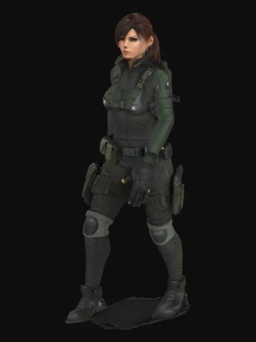 3D model for woman, sneak suit, mechanic stealth suit, strap harness, pilot outfit harness, molle webbing, tactical chaps, leg armor, metal gear solid style, #game figure#, t-pose, a-pose