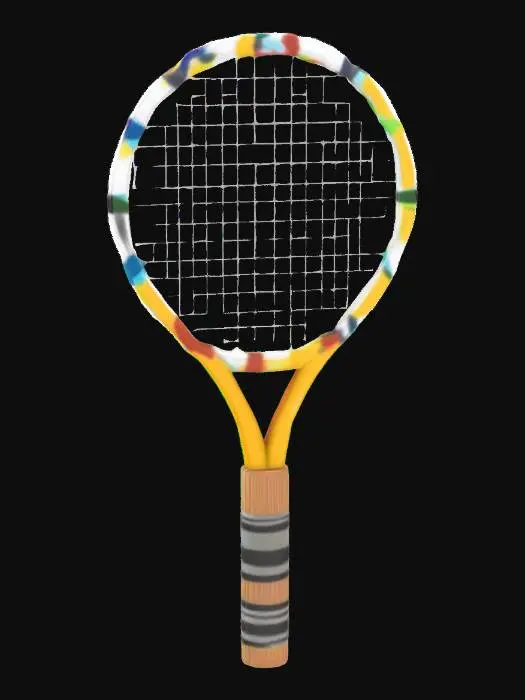 3D model for A cartoony tennis racket that has the texture of colored pencils and crayon.
