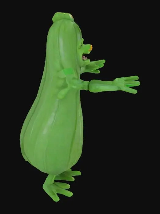 3D model for cucumber man with chicken legs and humanoid hands, T-pose, Full Body, Organic, Gentle, Game Assets, Sci-Fi
