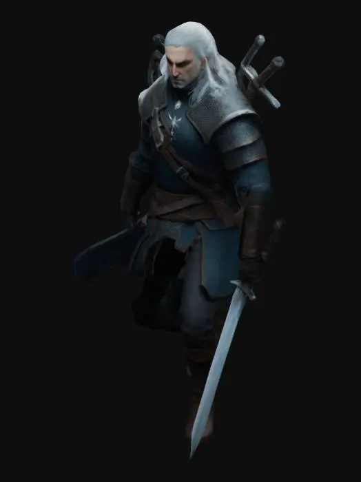 3D model for Ведьмак с обнаженным мечом в руке идёт по лестнице, но лестницу отображать не надо