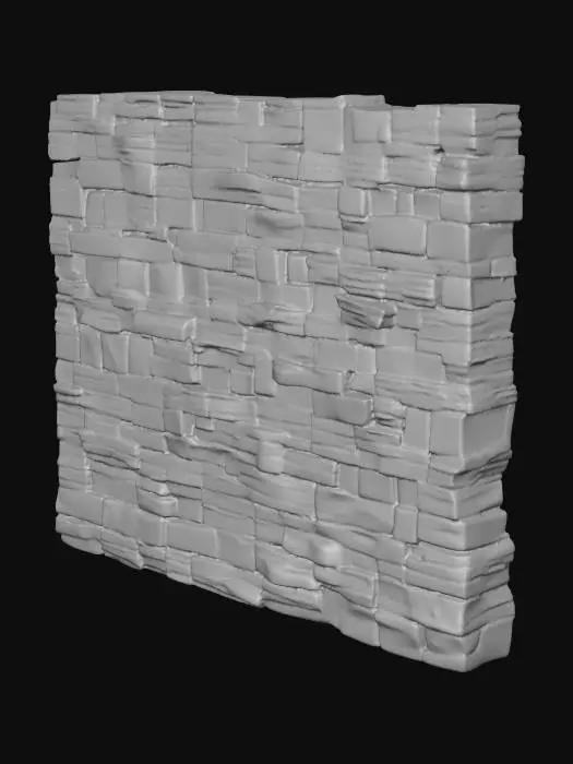 3D model for a long wall made of sliced large stone. 4k deep details. use at least 256 shades of white.
