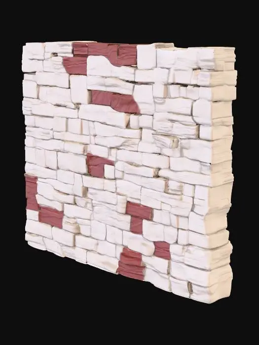 3D model for a long wall made of sliced large stone. 4k deep details. use at least 256 shades of white.