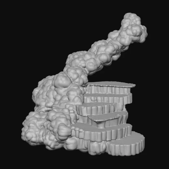 3D model for Sky stairs made from a large cloud, but with a flat top. 4k deep details. use at least 256 shades of white.
