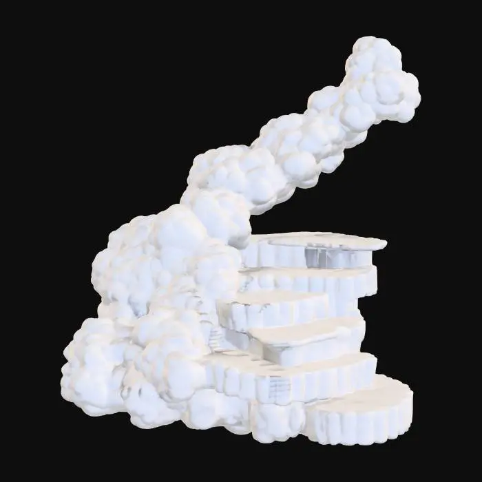 3D model for Sky stairs made from a large cloud, but with a flat top. 4k deep details. use at least 256 shades of white.