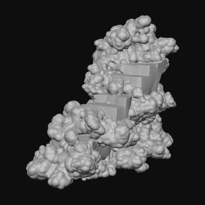 3D model for Sky stairs made from a large cloud, but with a flat top. 4k deep details. use at least 256 shades of white.