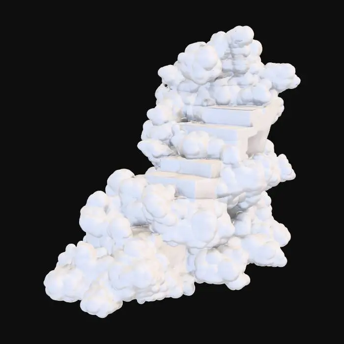 3D model for Sky stairs made from a large cloud, but with a flat top. 4k deep details. use at least 256 shades of white.