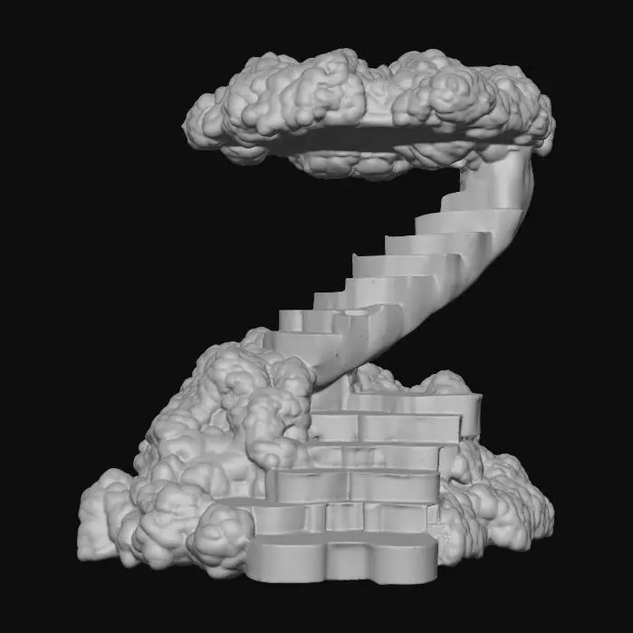3D model for Sky stairs made from a large cloud, but with a flat top. 4k deep details. use at least 256 shades of white.