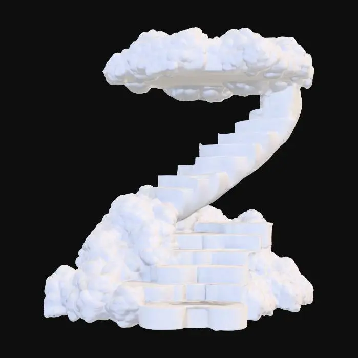 3D model for Sky stairs made from a large cloud, but with a flat top. 4k deep details. use at least 256 shades of white.