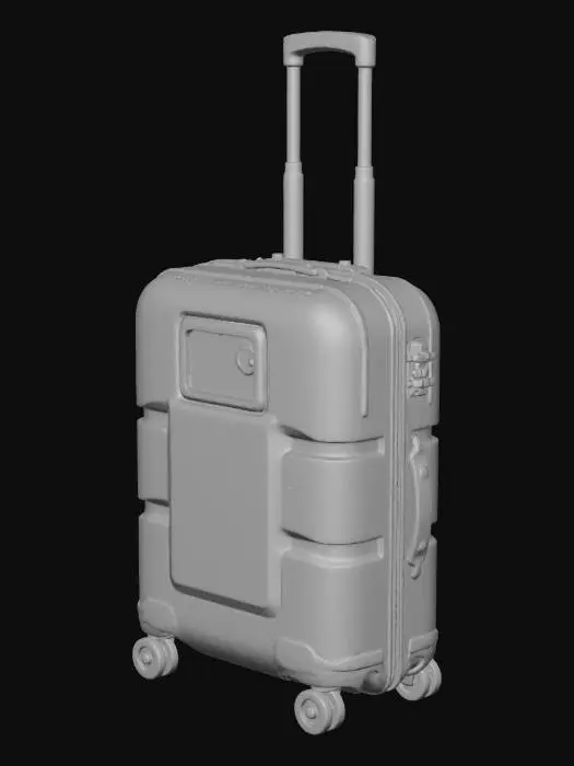 3D model for create a suitcase with these specifications, camera (esp32 wifi camera), LED screen, battery (built-in Li-ion), material of the suitcase (polycarbonate), charger (add a type c wire that can be pulled out for charging devices), add dynamo for the wheels to generate power to the battery