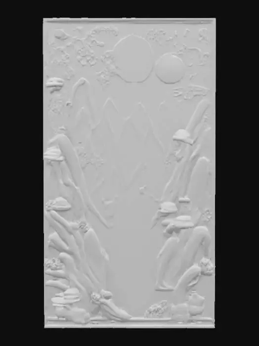 3D model for Shan Shui wood relief, painted