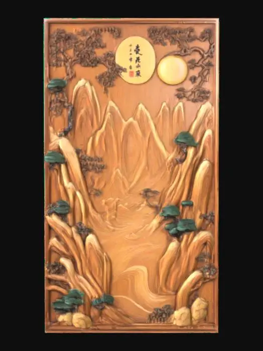 3D model for Shan Shui wood relief, painted