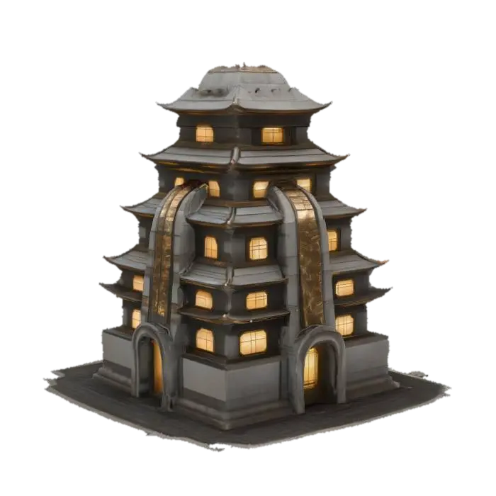Sci fi pagoda 3D model, vytvořený pomocí AI