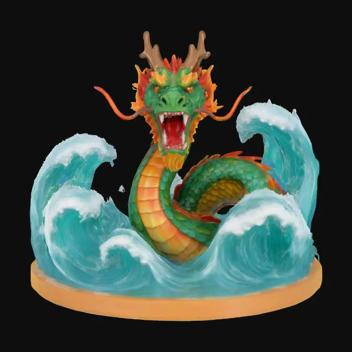3D model for Chinese dragon emerges from the ocean , #ocean#