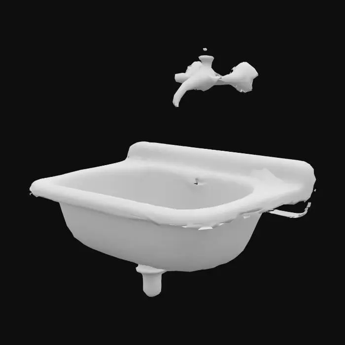 3D model for Dirty metal sink mounted on cracked prison wall, rusty, horror vibe