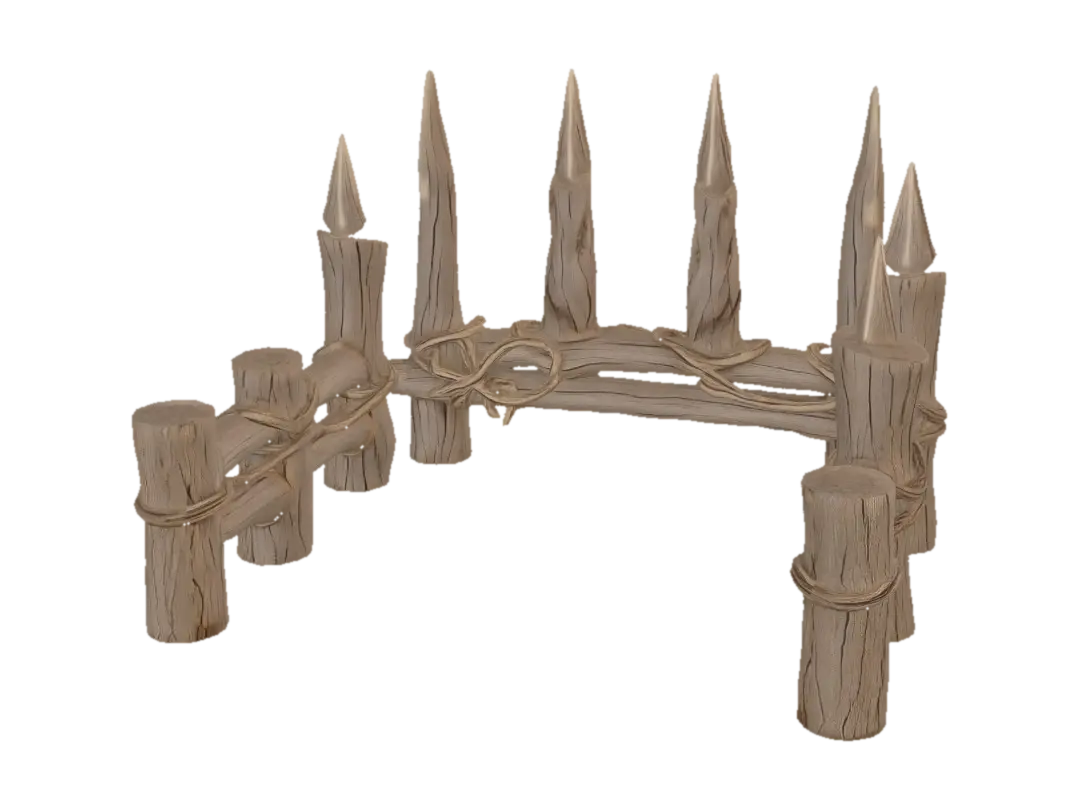 10. Wooden Spike Barricade Rough wooden palisade section — 4–6 vertical sharpened… 3D model, vytvořený pomocí AI