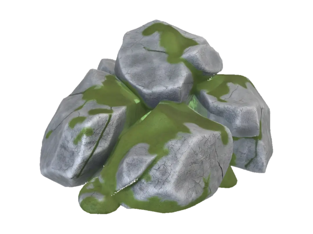 4. Moss-Covered Boulder Cluster 3–4 boulders piled together with green moss… - Rocks yapay zekâ ile oluşturulmuş 3D model