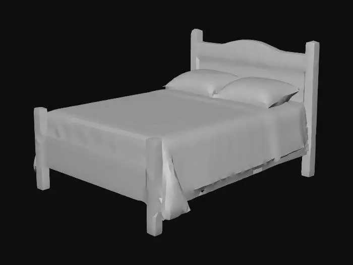 3D model for A medieval fantasy inn single bed, simple wooden frame made of rough oak, handcrafted and slightly uneven. No canopy. Thin mattress, one blanket and one or two pillows. Linen and wool fabrics, slightly wrinkled but clean. Earth tone colors such as brown, beige, muted red and faded green. Worn but maintained condition with small scratches and dents. Realistic European medieval tavern style, practical and not luxurious. Soft natural lighting, centered composition, no characters, no background, high detail, realistic textures, clear shape, suitable as reference for 3D modeling.
well maintained bedding, clean fabric, minimal stains
- No characters
- No background
- Centered object