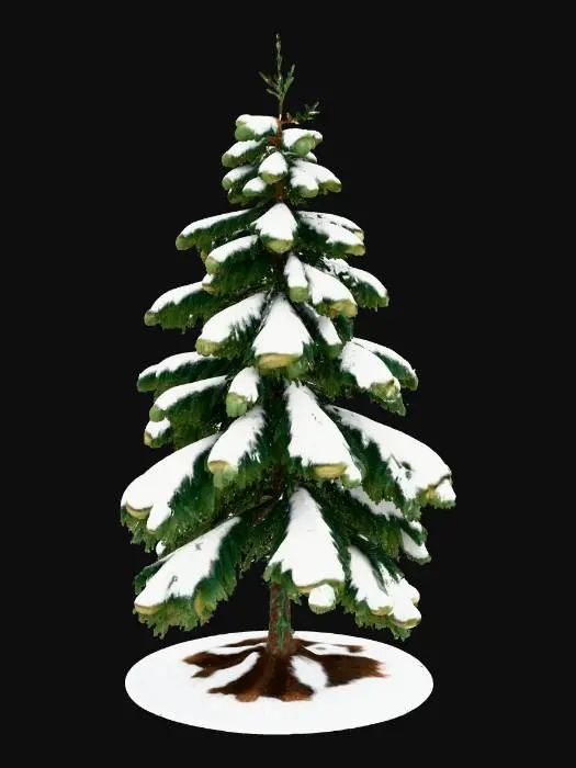 3D model for small realistic pine tree, natural miniature forest pine, drooping snow-weighted branches, soft needle clusters partially covered with fresh snow, detailed bark with organic cracks, slight curvature of the trunk, natural asymmetry, subtle snow buildup on branch tips and upper trunk, realistic root base emerging from lightly snow-covered ground, ultra-detailed 3D sculpt, clean printable geometry, crisp natural silhouette, high realism suitable for diorama scale, no background#Thanksgiving#