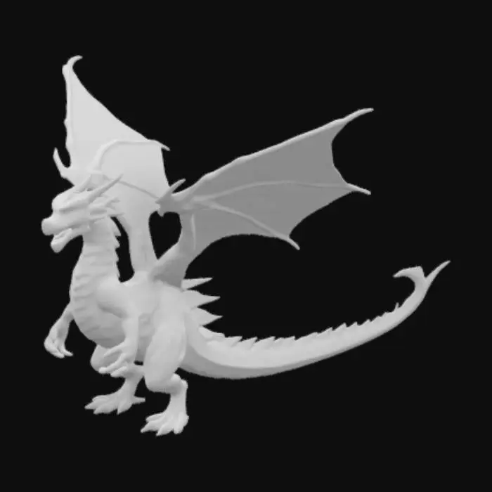 3D model for fire breathing dragon on two legs and open wings