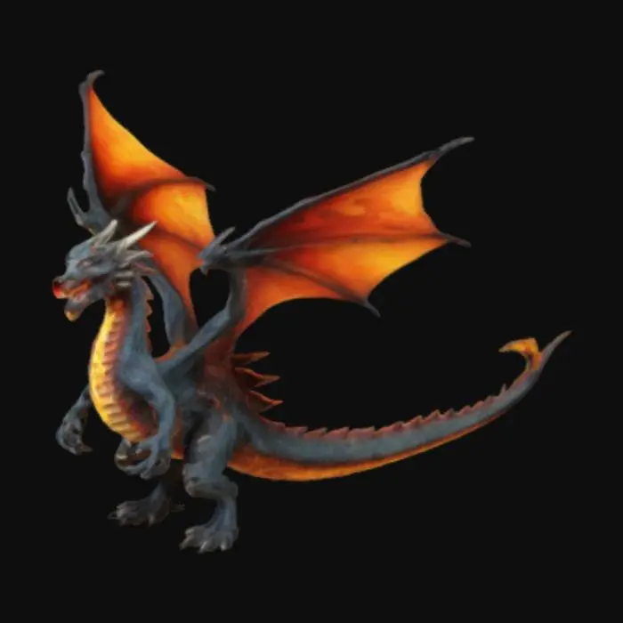 3D model for fire breathing dragon on two legs and open wings