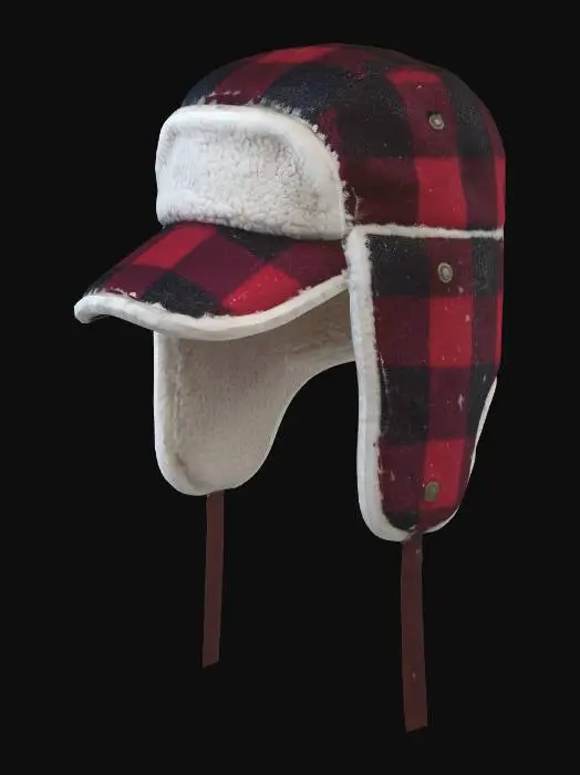 3D model for Red Plaid Shearling Trapper Hat
