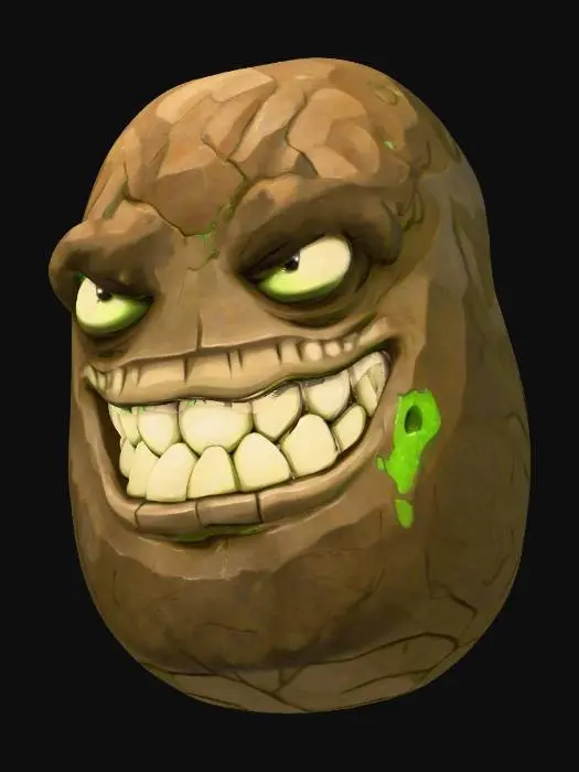 3D model for Grinning potato Gremlin, pixelated texture, #villain#