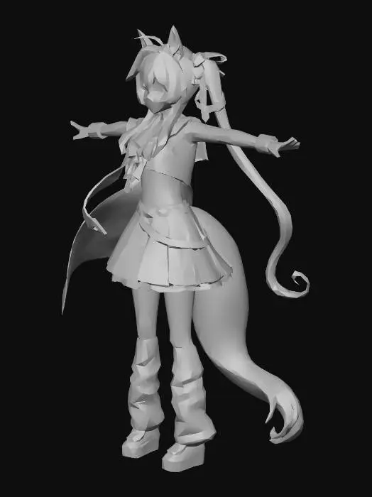 3D model for Anime Character with Blue Ribbon