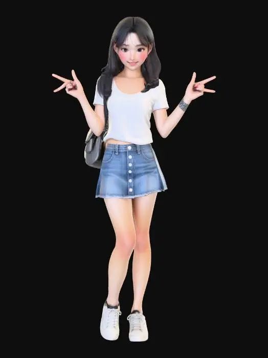 3D model for 미니스커트 입은 한국 여자 a-pose