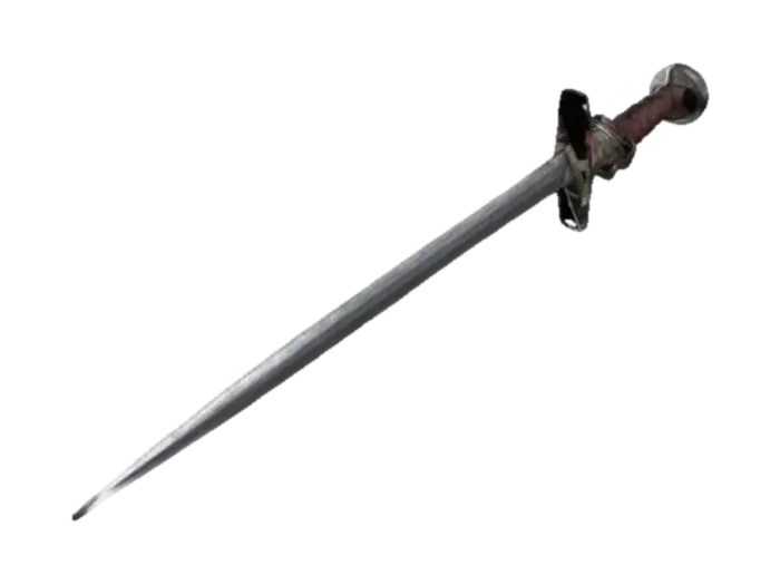 Modello 3D Medieval estoc sword with a long, narrow steel blade, slightly weathered with… - Swords, generato dall’IA