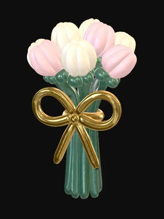 3D model for Pastel Balloon Bouquet with Golden Ribbon