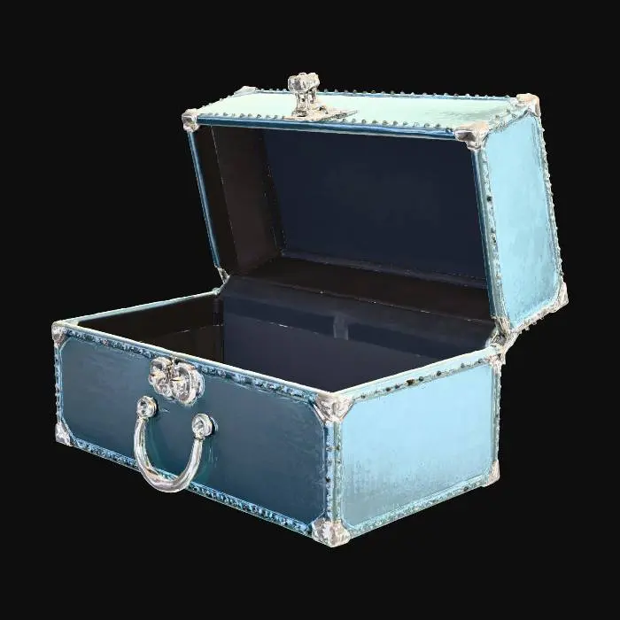3D model for a baby blue, silver lined , black velvet
seamed jewlery box