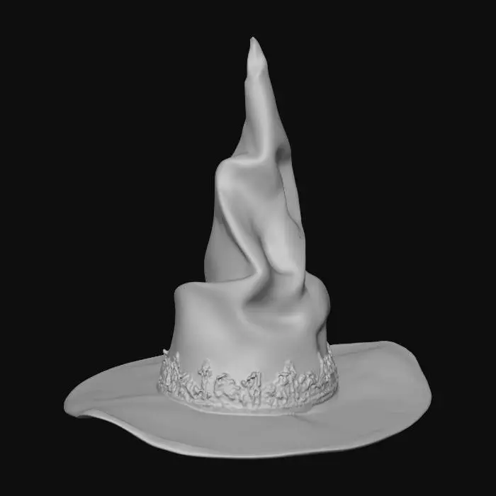 3D model for mystical black velvet and gold witch hat
