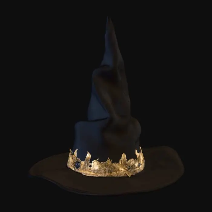 3D model for mystical black velvet and gold witch hat