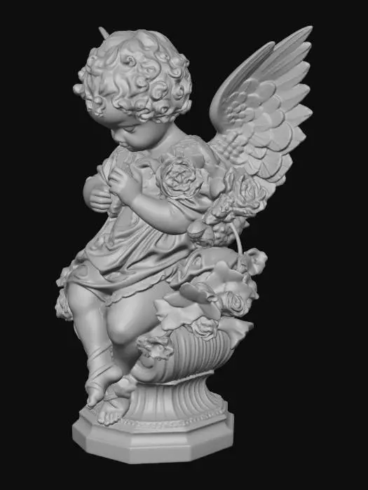 3D model for Serene Cherub on a Floral Pedestal
