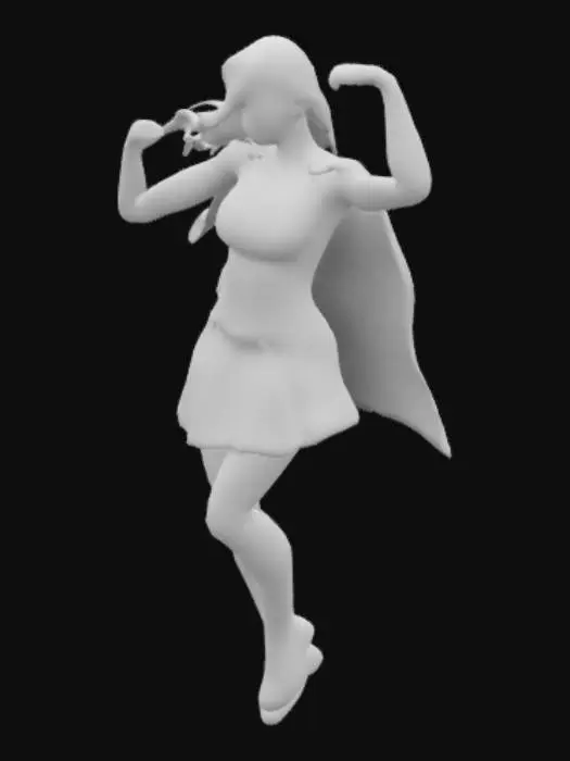 3D model for Supergirl with blonde hair, long red cape, blue costume, short red skirt