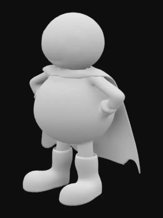 3D model for Female Blob dressed as a Super Hero, Red mask, yellow cape, red boots.

