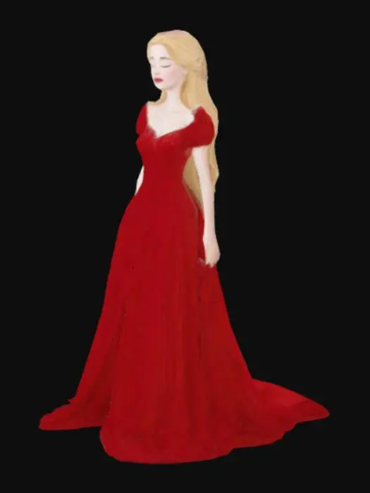 3D model for Sleeping Beauty, long red dress, blonde hair