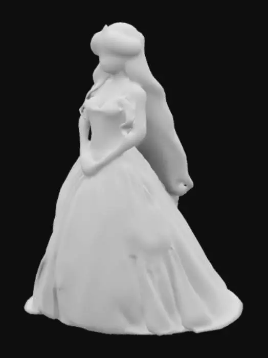 3D model for Sleeping Beauty in blue Ball Gown, with long blonde hair and diamond Tiara, blue eyes.