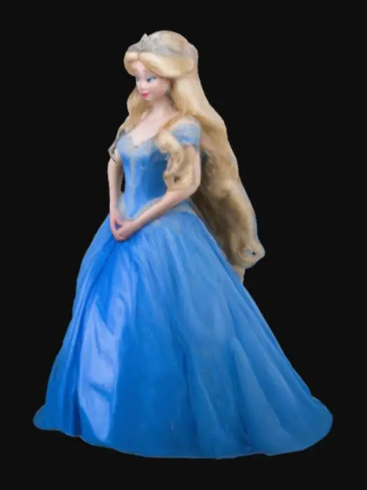 3D model for Sleeping Beauty in blue Ball Gown, with long blonde hair and diamond Tiara, blue eyes.