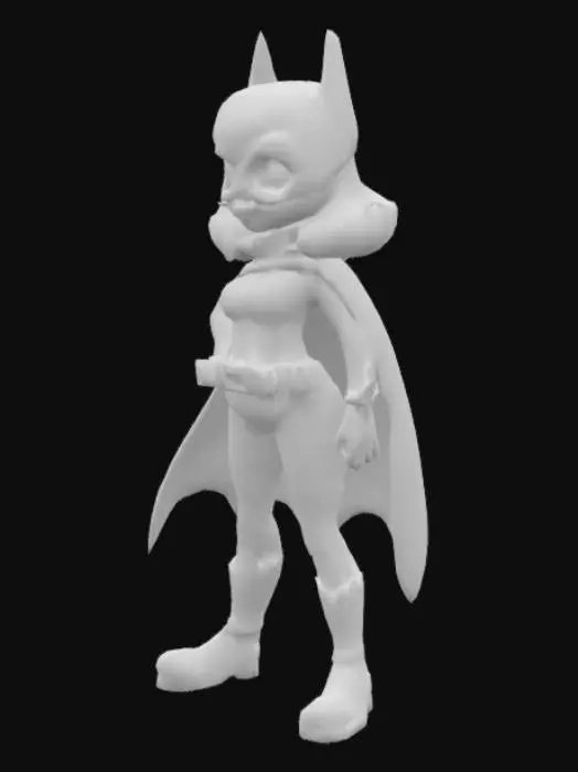 3D model for Female Cartoon Blob dressed as Batgirl, big cape, black boots
