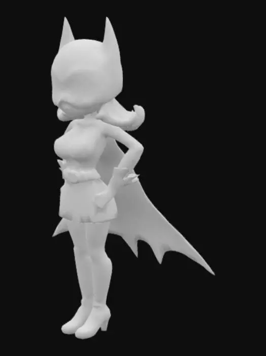 3D model for Female Cartoon Blob dressed as Batgirl, big cape, black boots
