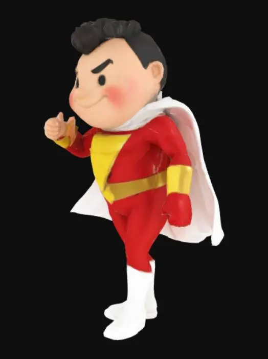 3D model for Cartoon Blob dressed as Shazam, long white cape, red suit, white boots