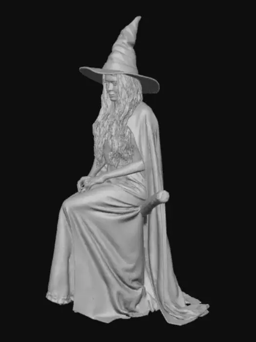 3D model for Evil green skinned Witch, long black hair, long black dress, black cloak, pointed black witch's hat, sat on a broomstick

#Halloween2025#