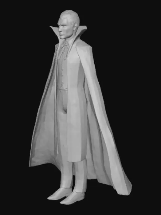3D model for Evil male Vampire, pointed black hair, white fangs, white shirt with black dicky bow, long black cloak

#Halloween2025#