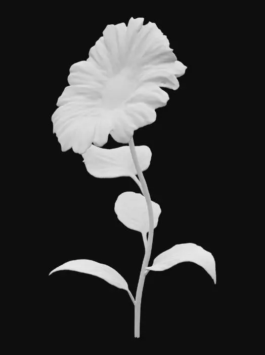 3D model for hibiscus, single flower, with tall stem well detailed