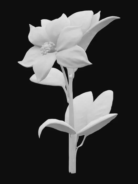 3D model for jasmine, flower, with tall stem well detailed